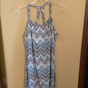 Prana Chevron Midi Dress - Blue, White, Brown